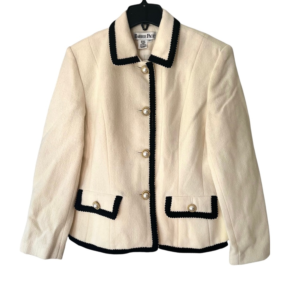 Barrie Pace Blazer True Vintage Wool White Classy Button Down Jacket Coat EUC 14